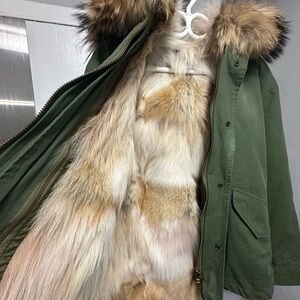 Coquette Fur, so Lux, beneath Plain Olive Parka, Small US